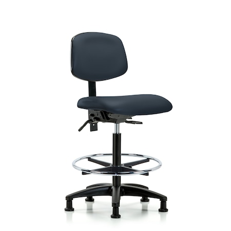 Blue Ridge Ergonomics Vinyl Chair, High Bench, Tilt, Foot Ring, Glides, Navy BR-VHBCH-RG-T1-A0-CF-RG-8582