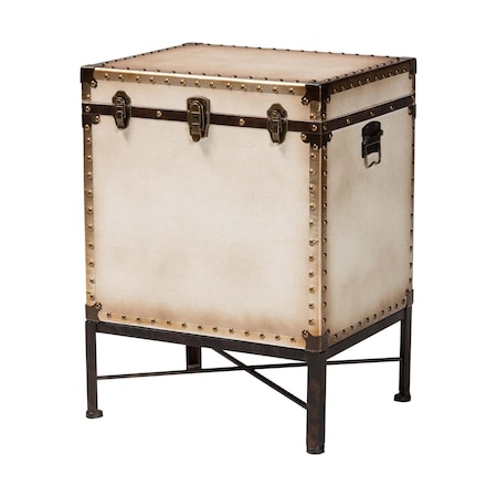 Baxton Studio Laura Vintage White Canvas Lift-Top Trunk End Table 247-13841-ZORO
