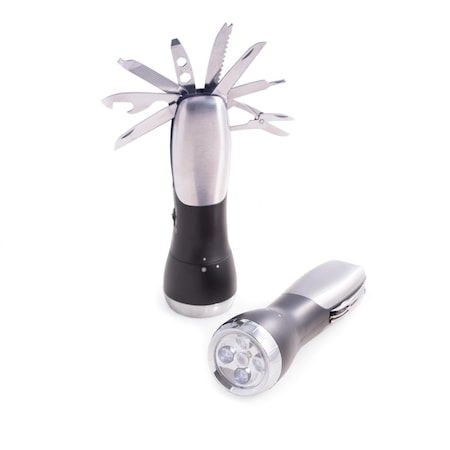 Bey Berk International Bey-Berk International  Multifunctional Brushed Stainless Steel Flash Light, Black BB153