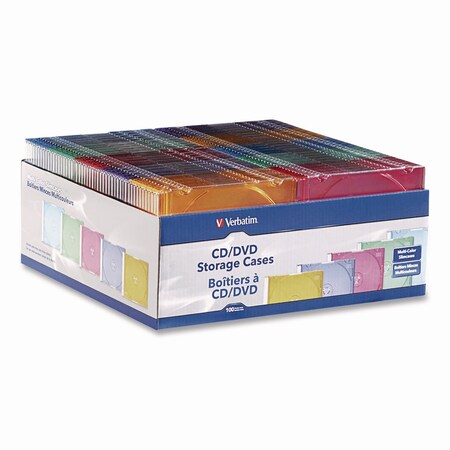 Verbatim Slim Cases, CD/DVD, Assorted Colors, 100PK 97836