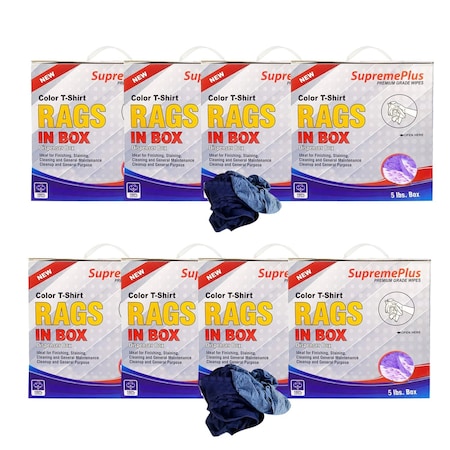 Supremeplus New Color Knit T-Shirt Cleaning Rags, 5 lbs. Compressed Boxes- Pack of 8, 8PK SP-7820
