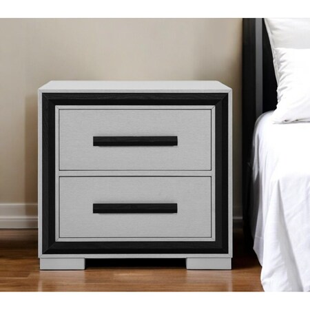 Homeroots 25" Gray and Black Two Drawer Wood Nightstand 564665
