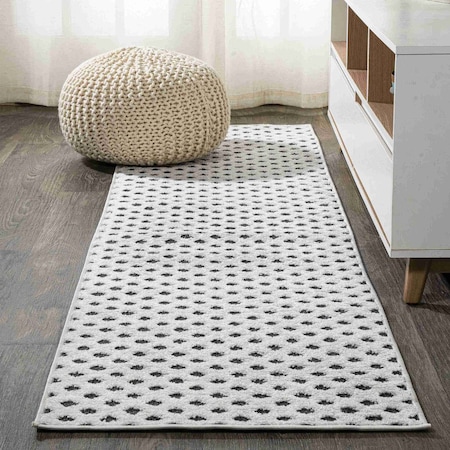 Jonathan Y Rabat High-Low Pile Mini-Diamond Trellis White/Black 2 ft. x 8 ft. Indoor/Outdoor Runner Rug SBH101B-28