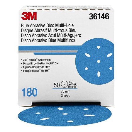 3M Hook-and-Loop Sanding Disc, Ceramic, 180 Grit, Coated Type, 321U 36146