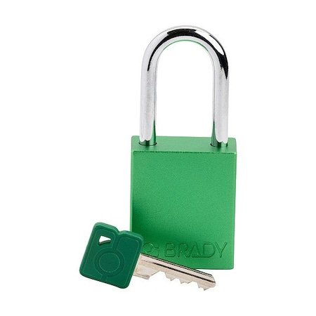 Brady Padlock, Keyed Different, Aluminum, Green, 1 1/2 in Shackle Height, 1 1/2 in Body Width SDAL-GRN-38ST-KD
