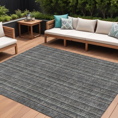 Homeroots 10' X 14' Gray And Silver Striped Washable Indoor Outdoor Area Rug 615054