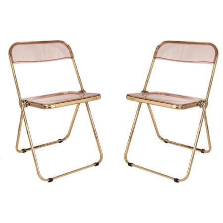 Leisuremod Lawrence Acrylic Folding Chair with Gold Metal Frame, Rose Pink, 2PK LFG19PK2