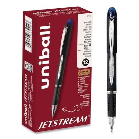 Uni-Ball Jetstream Form-Fitting Comfort Grip Hybrid Gel Pen, Stick, Medium 1 mm, Blue Ink, 12PK 33922