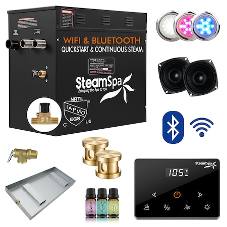 Steamspa 10.5KW Steam Bath Generator, Advanced Touch Screen, BLUETOOTH WIFI Control, Auto Drain, Gold BKW1050GD-A