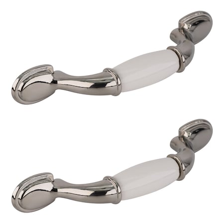 Brixwell Dual Toned Arch Kitchen Cabinet Pull Handle 3 in Center To Center White/Polished Chrome Pair BX2PK7624526W