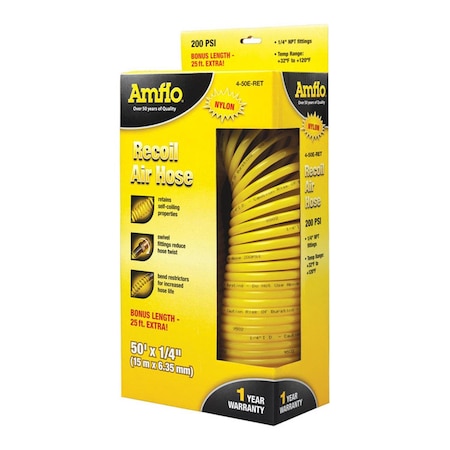 Plews-Edelmann 450E-RET 0.25 in. x 50 ft. Air Hose Recoil Yellow 1203207