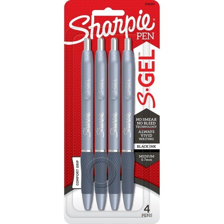 Sharpie S-Gel Fashion Barrel Gel Pen, Retractable, Medium 0.7 mm, Black Ink, Frost Blue Barrel, 4PK 2126213