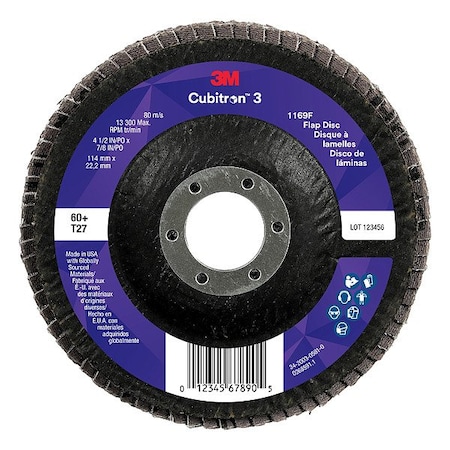 3M Cubitron Abrasive Flap Disc, Coated, Polyester, PK10 7100380348