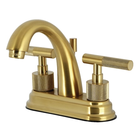 Kingston Brass Knurled Double-Handle 4" Centerset Bathroom Faucet with Brass Pop-Up, Brushed Brass KS8617KNL