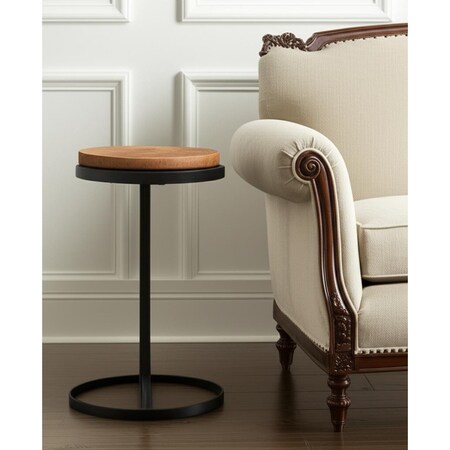 Homeroots 25" Brown and Black Wood and Iron Round Pedestal End Table 632663
