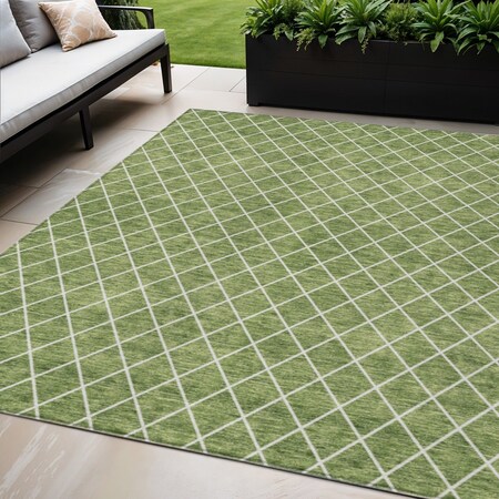 Homeroots 5' X 8' Green And Ivory Geometric Washable Indoor Outdoor Area Rug 596100