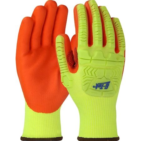 G-Tek Seamless Knit Polykor Blended Glove w/Hi-Vis Impact Protection, Nitrile Foam Coated Palm&Fingers 12359