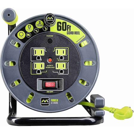 Masterplug 60Ft 4 Sockets 13A 14AWG Medium Open Cable Reel OMA601114G4SL-US