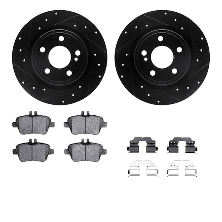 Dynamic Friction Co DFC Rotors-Drilled & Slotted-Black w/ 5000 Advanced Brake Pads Incl Hdw 8512-63064