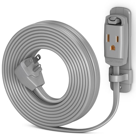 Maximm 15ft 14AWG Heavy Duty AC Extension Cord w/ Wall Clip, Gray ADW-90-C6F15-14G0-WM