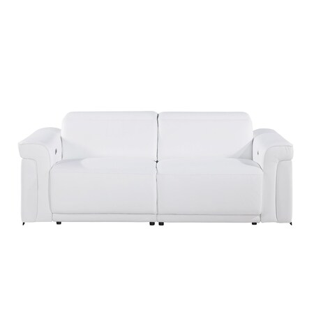 Homeroots 80" White Top Grain Leather Reclining Metal USB Sofa 720382