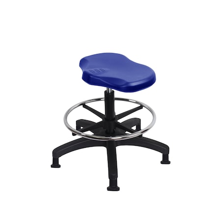 Blue Ridge Ergonomics Poly Ray Stool-Medium Bench Height with Chrome Foot Ring & Stationary Glides in Blue Poly PRPMBSL-RG-CF-RG-BLU