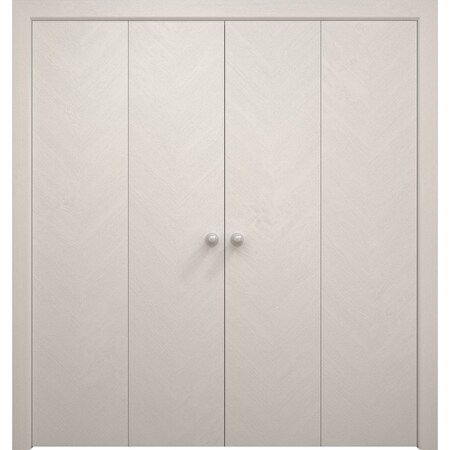 Sartodoors Sliding Closet Double Bi-fold Doors 72 x 80 inches, Ego 5005 Painted White Oak, Sturdy Tracks Mold EGO5005DBF-PWO-72x80 (4* 18x80)