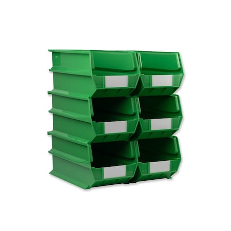 Triton Products Stacking Hanging Interlocking Bins, Polypropylene, Green, 14-3/4" L x 8-1/4" W x 7" H, 6 CT 3-240GRN