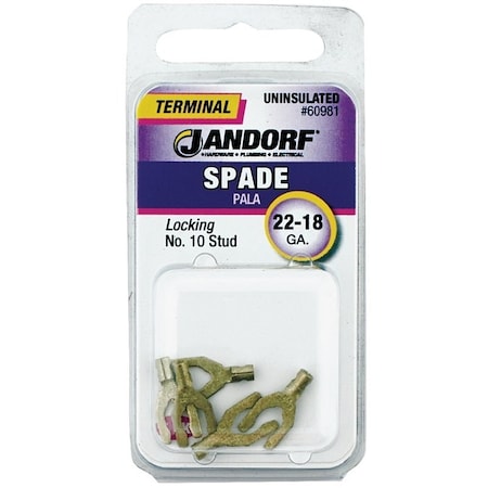 Jandorf Spade Terminal, 600 V, 22 to 18 AWG Wire, No 10 Stud, Copper Contact, 5PK 60981