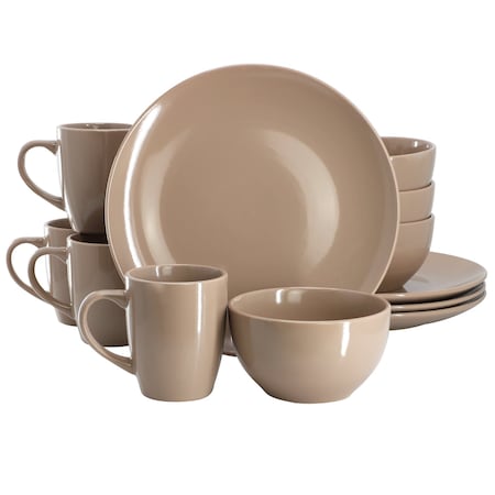 Gibson Home Everyday Plus 12 Piece Stoneware Dinnerware Set in Mocha Brown 750123466M