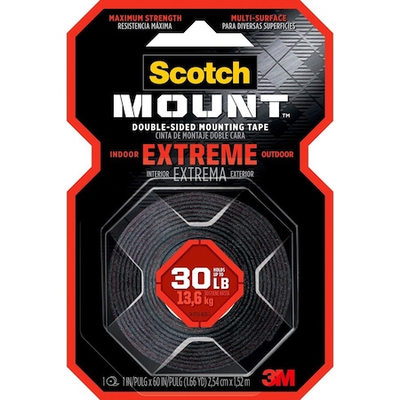 3M SCOTCH-MOUNT EXTREME DOUBLE-SIDED MOUNTING TAPE, 1 IN X 60 IN (2, 54 CM X 1, 414H
