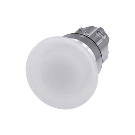 Siemens Illuminated mushroom pushbutton, 22 mm, round, metal, shiny, white, 40 3SU1051-1BD60-0AA0