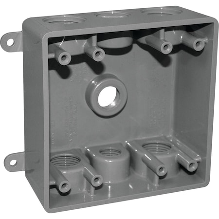 Southwire Dual Gang, 3 1/2'', 4 3/4'' 7-Hole Gray Weatherproof PVC Junction Box P2GB-77550-UPC