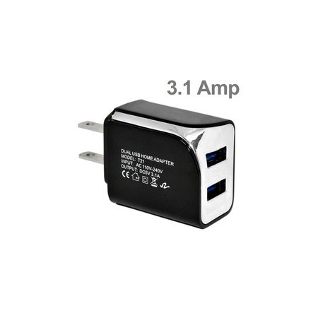 Swe-Tech 3C 2 Port USB Wall Travel Charger, 2 USB A Charging Ports, 3.1 Amps total, Black FWT90W1-30320BK
