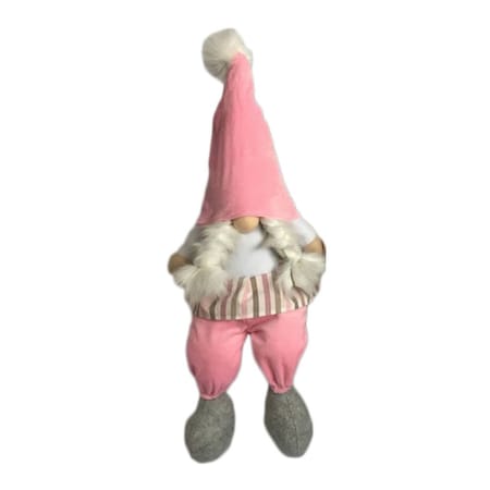 Homeroots 30" Pink and White Fabric Christmas Standing Gnome Tabletop Sculpture 493007