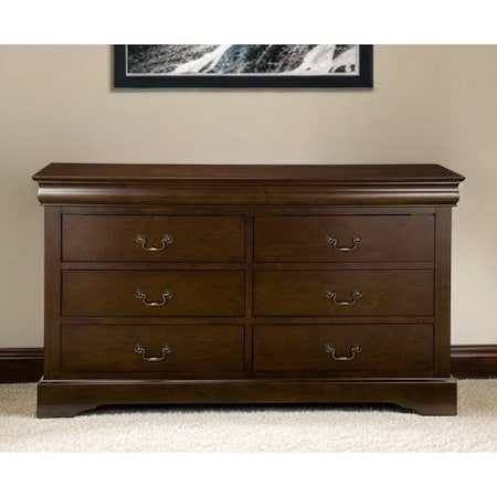 Homeroots 60" Brown Solid Wood Six Drawer Double Dresser 524135