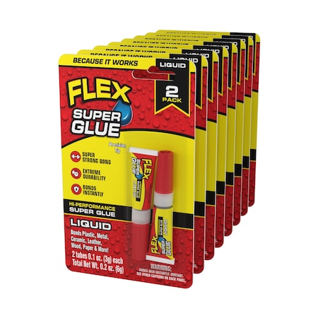 Flex Seal Super Glue, Clear, 2 x 0.1 oz. (3g), 8 PK SGLIQ2X3