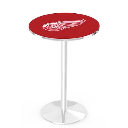 Holland Bar Stool Co 42" Chrome Detroit Red Wings Pub Table, 36" dia. Top L214C4236DetRed
