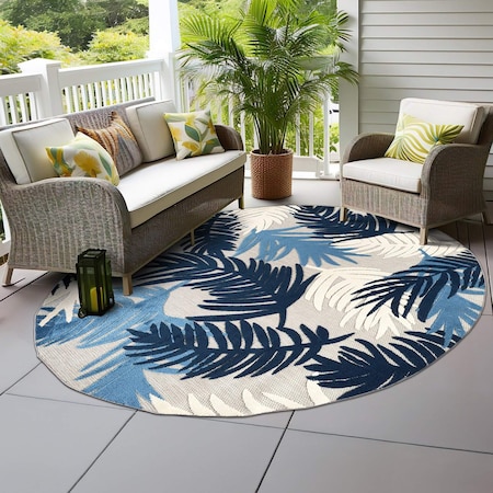 World Rug Gallery Vicenza Tropical Floral Indoor/Outdoor Area Rug 8 ft Round Navy 8011NAVY8RND