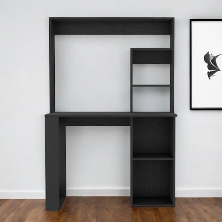 Homeroots 58" Black Wood Computer Desk With Hutch 526175