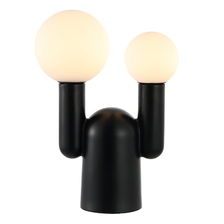 Jonathan Y Leif 19" 2-Light Modern Mid-Century Resin/Iron/Frosted Glass Nordic Cactus LED Table Lamp, Black JYL4063A