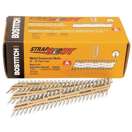 Bostitch Strapshot Connector Nail, 1-1/2 in L, 16 Gauge, Steel, Bright, Full Round Head, Smooth Shank, 1000PK PT-MC13115G-1M