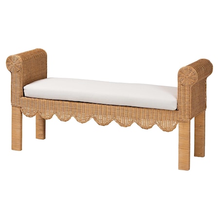Bali & Pari Reiko Scalloped Natural Rattan Accent Bench 259-14133-ZORO