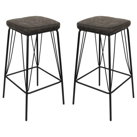 Leisuremod Millard Leather Bar Stool with Metal Frame, Grey, 2PK MS36GR2