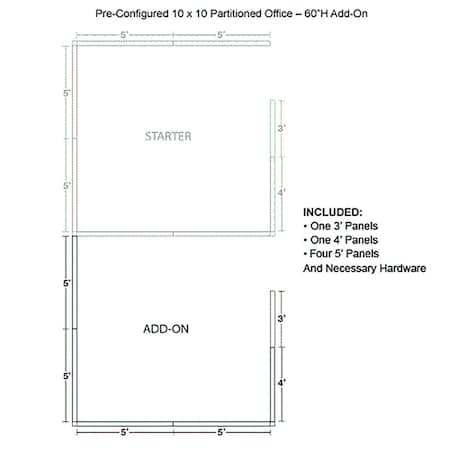 Global Industrial Interion Pre-Configured Office Cubicle, 10'W x 10'D x 60"H, Add-On Kit, Blue 236659BL