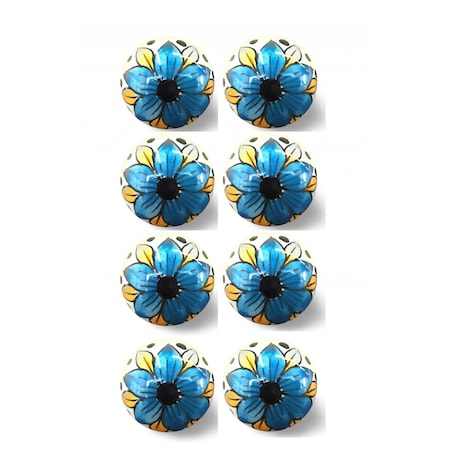 Homeroots 1.5" X 1.5" X 1.5" Blue Black And Yellow Knobs, 8PK 321656