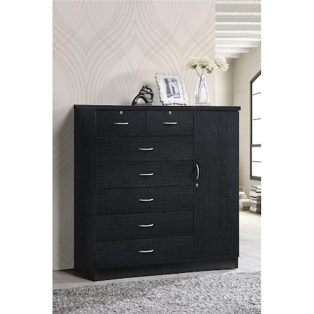 Hodedah 7 Drawer Jumbo Chest with Additional Door Hi71Dr Black