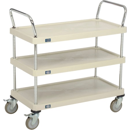 Global Industrial Nexel, 3 Shelf, Utility Cart, Solid Plastic, 36"Wx18"Dx39"H, Poly Casters, 4 Swivel, 2 Brake B2276541