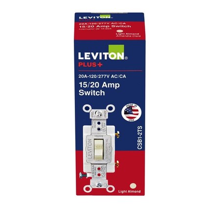 Leviton 20 amps Single Pole Toggle AC Quiet Switch Light Almond 0CSB1-2TS