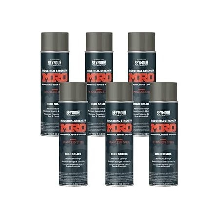 Seymour Midwest MRO Industrial High-Solids Spray Paint, Stainless Steel, 16 oz, 6PK 6201460